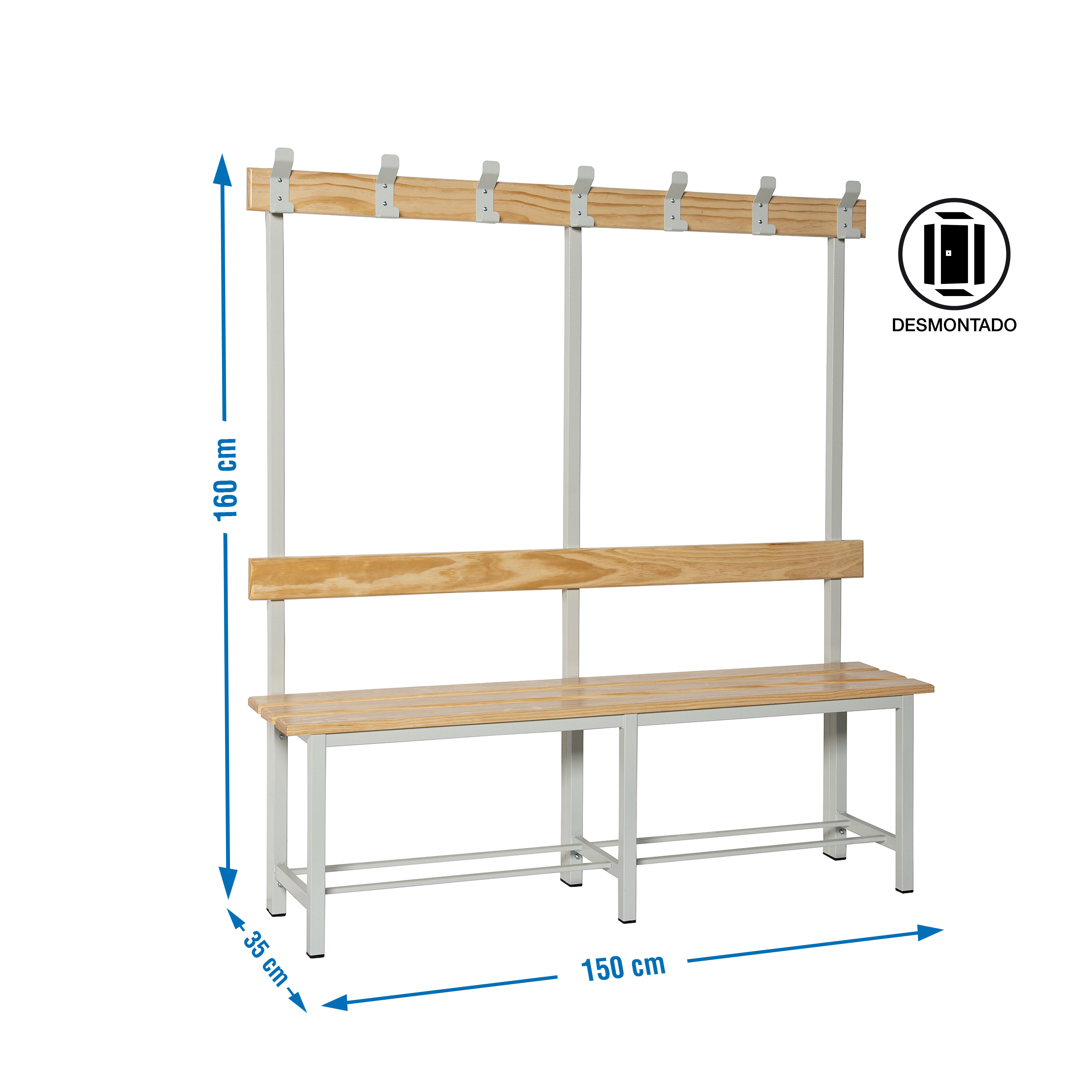 Banco de vestuário 150x35x160 cm cinza e castanho Simonrack - 2