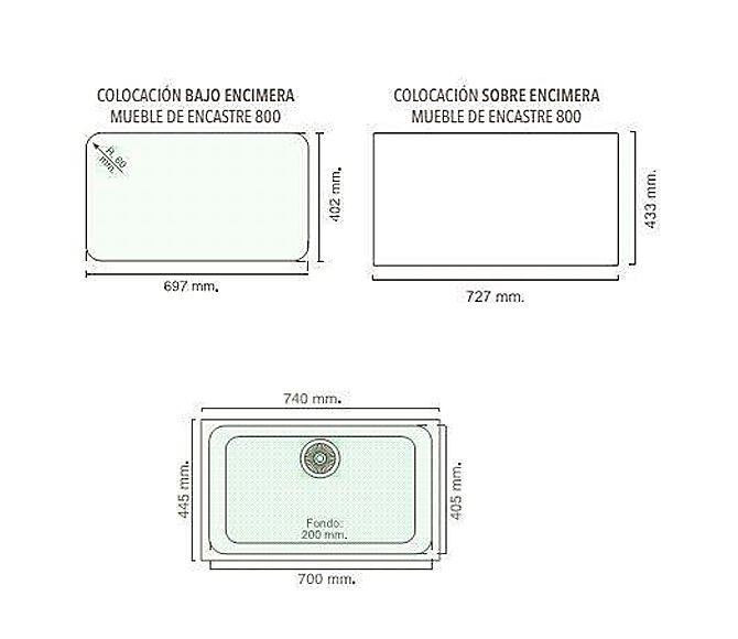 Fregadero cocina Poalgi Gandia bajo encimera 1 seno 74x44.5 cm resina blanco mueble a partir de 80 cm - 8