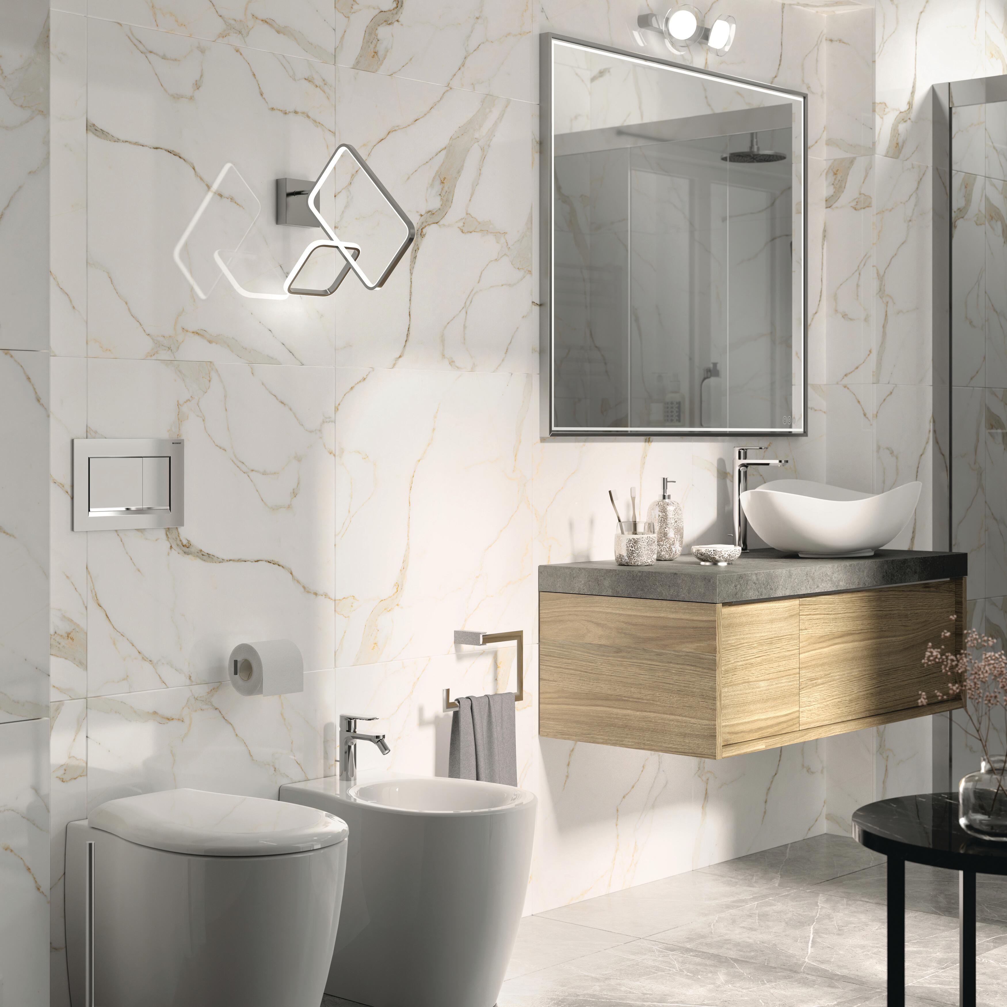 Top per lavabo Neo SENSEA L 106 x H 5.8 x P 48.5 cm grigio / argento stratificato, effetto pietra naturale - 3