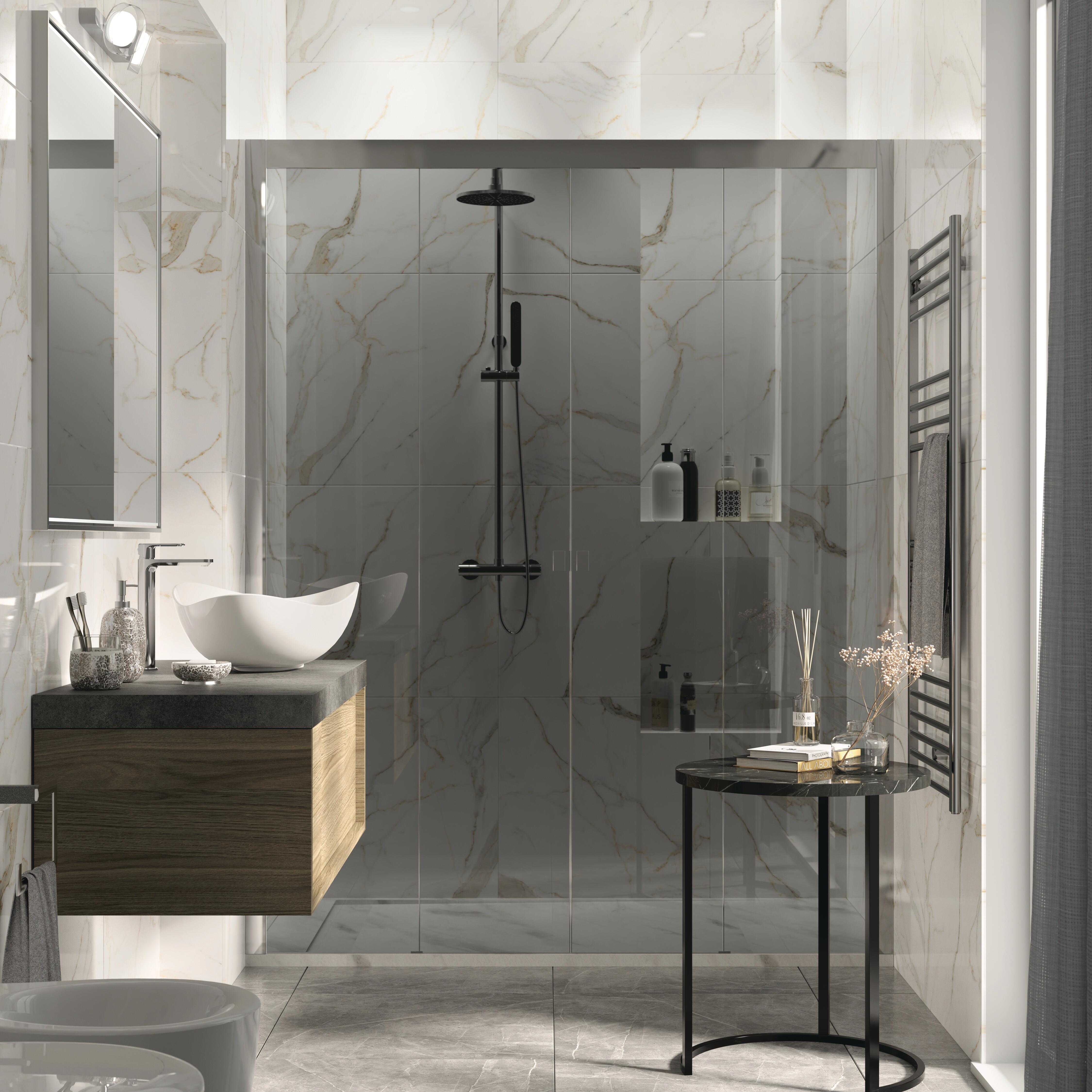 Top per lavabo Neo SENSEA L 106 x H 5.8 x P 48.5 cm grigio / argento stratificato, effetto pietra naturale - 2