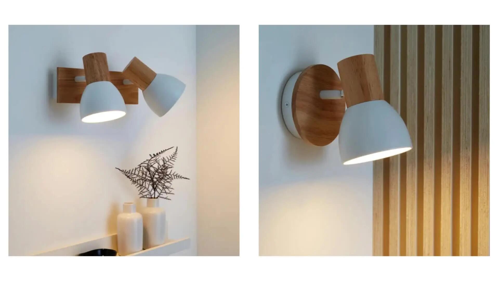 Rampe 4 spots, nature, métal blanc/bois E14, INSPIRE Venosa - 8