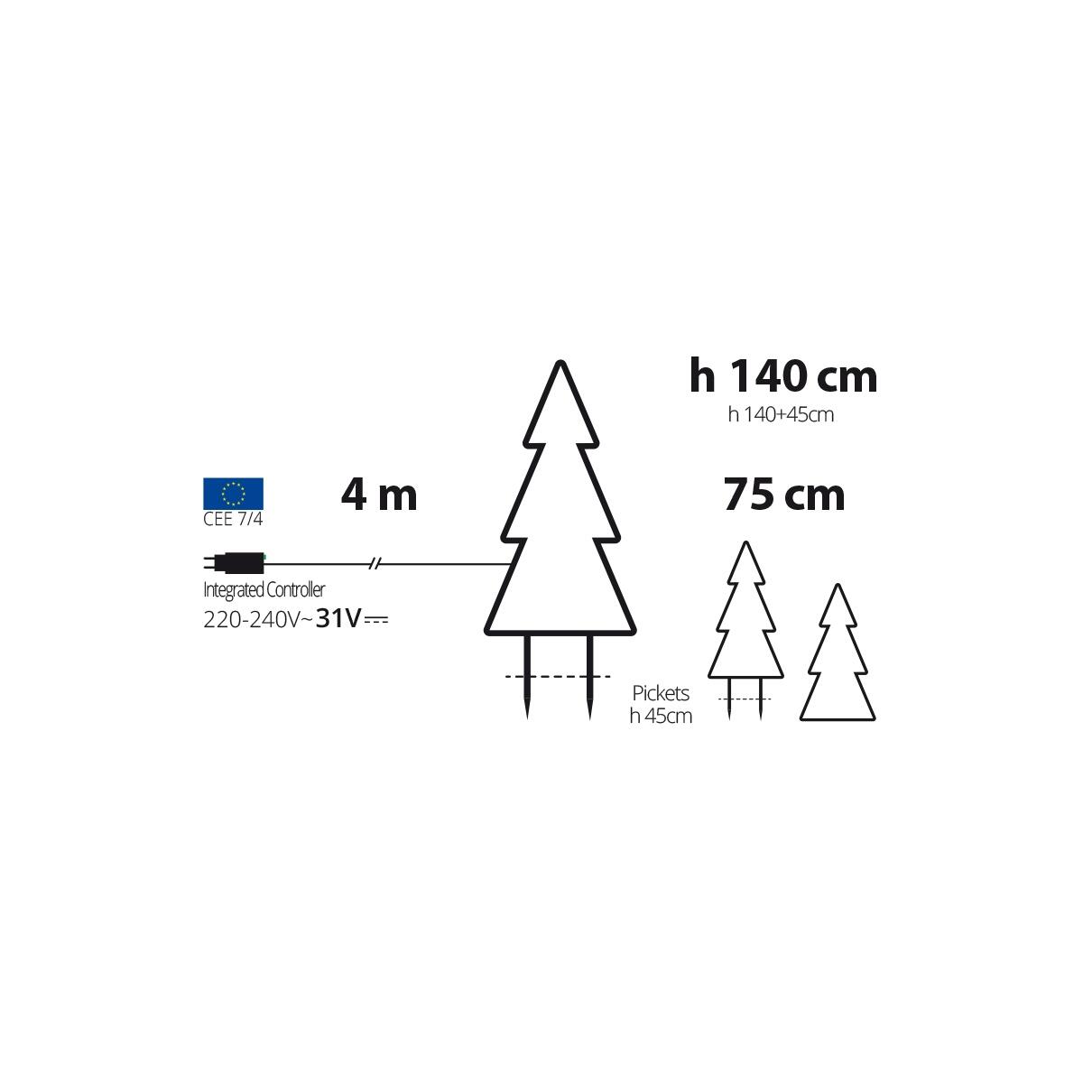 Albero luminoso 140 lampadine led bianco caldo L 1 m x H 140 cm - 5