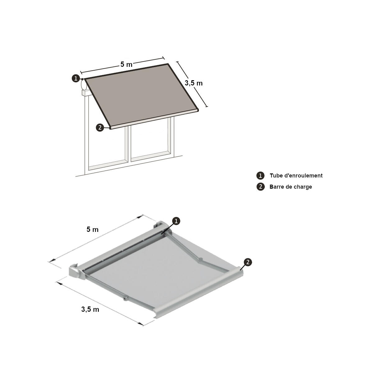 Store banne motorisé 5 x 3.5 m Aix2 XL gris LED, toile acrylique gris carbone - 10