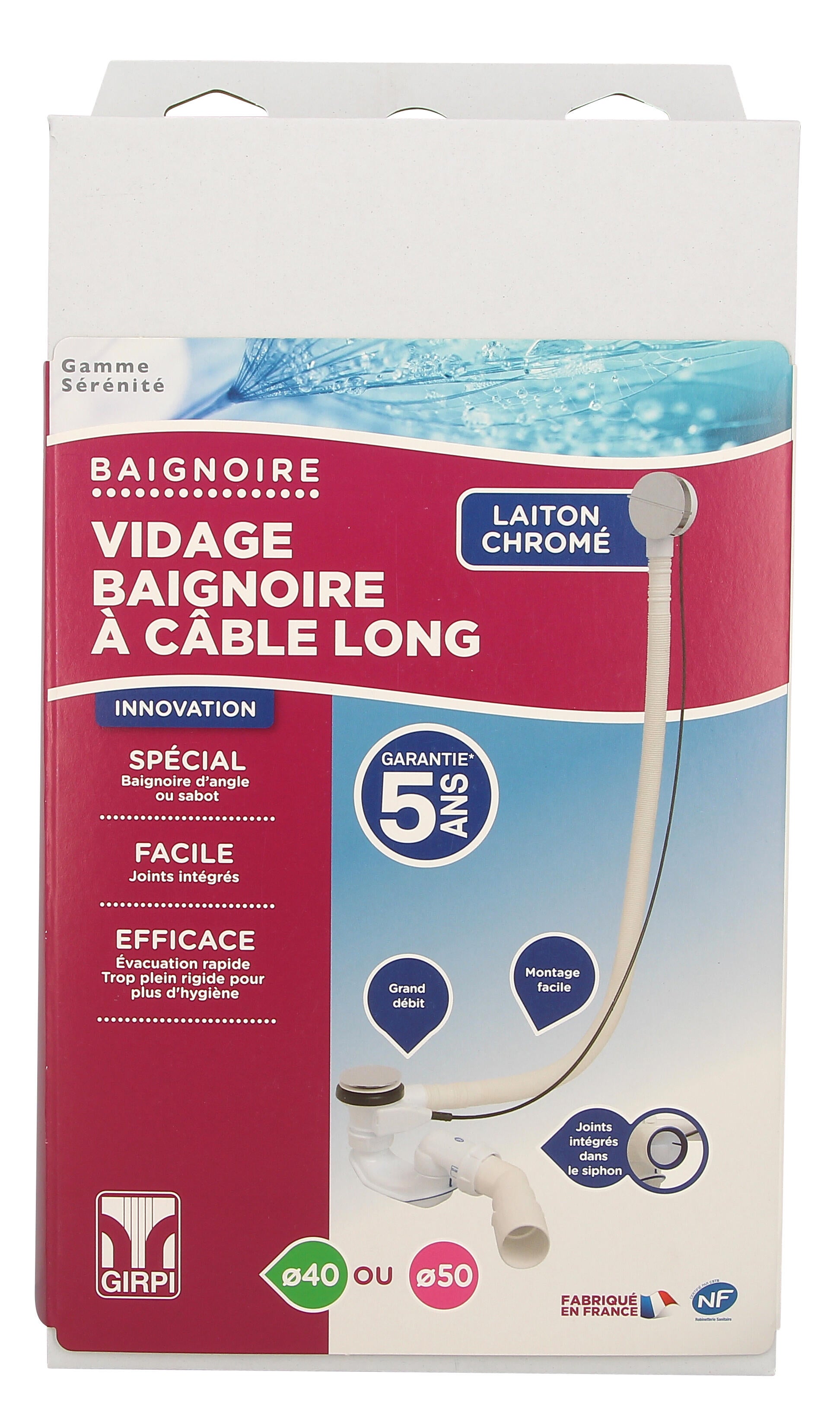 Vidage pour baignoire, rallonge 1m, GIRPI - 3