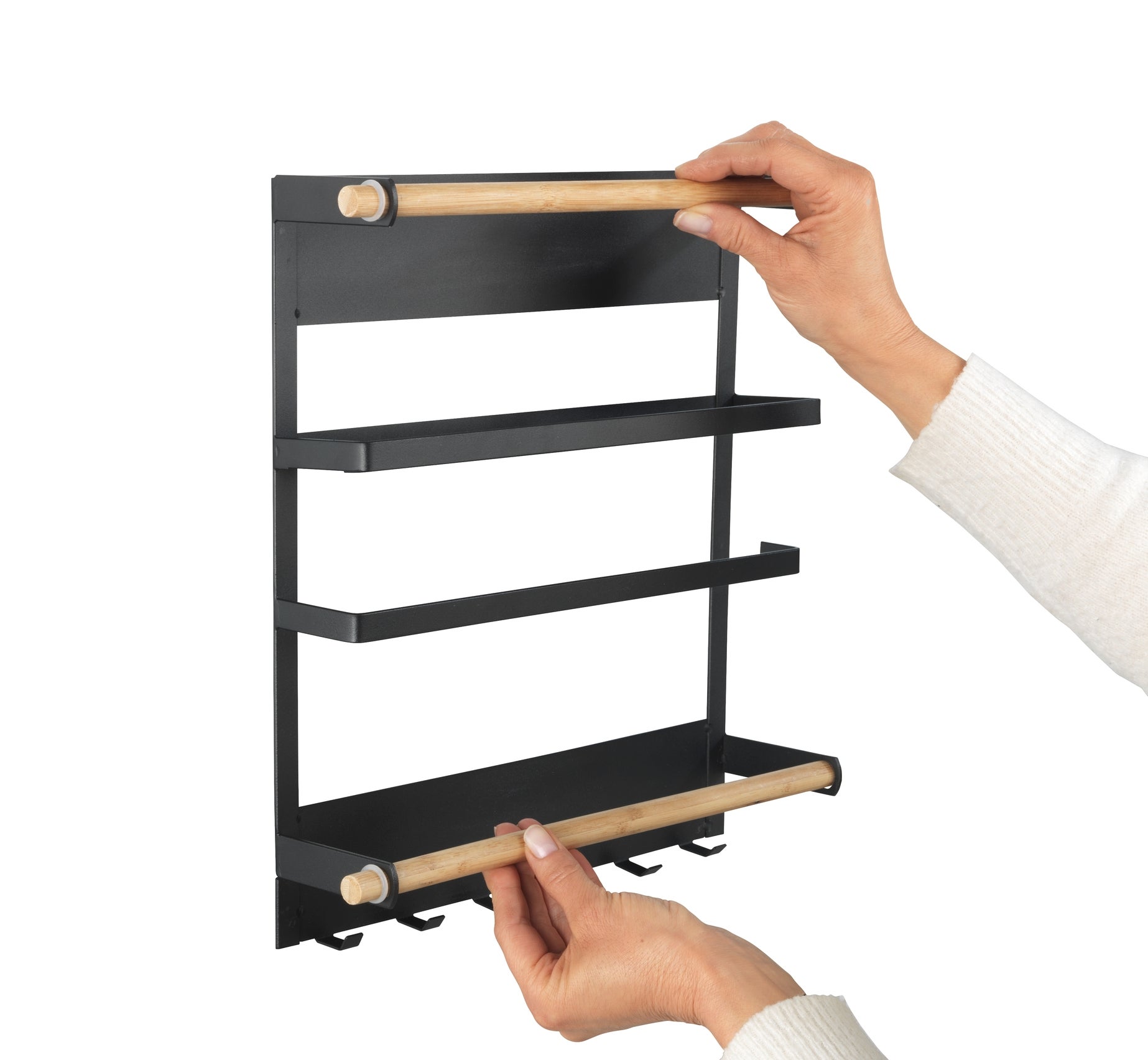 Ripiano per le spezie WENKO in acciaio nero/legno chiaro L 33 x H 34 x P 33 cm - 7