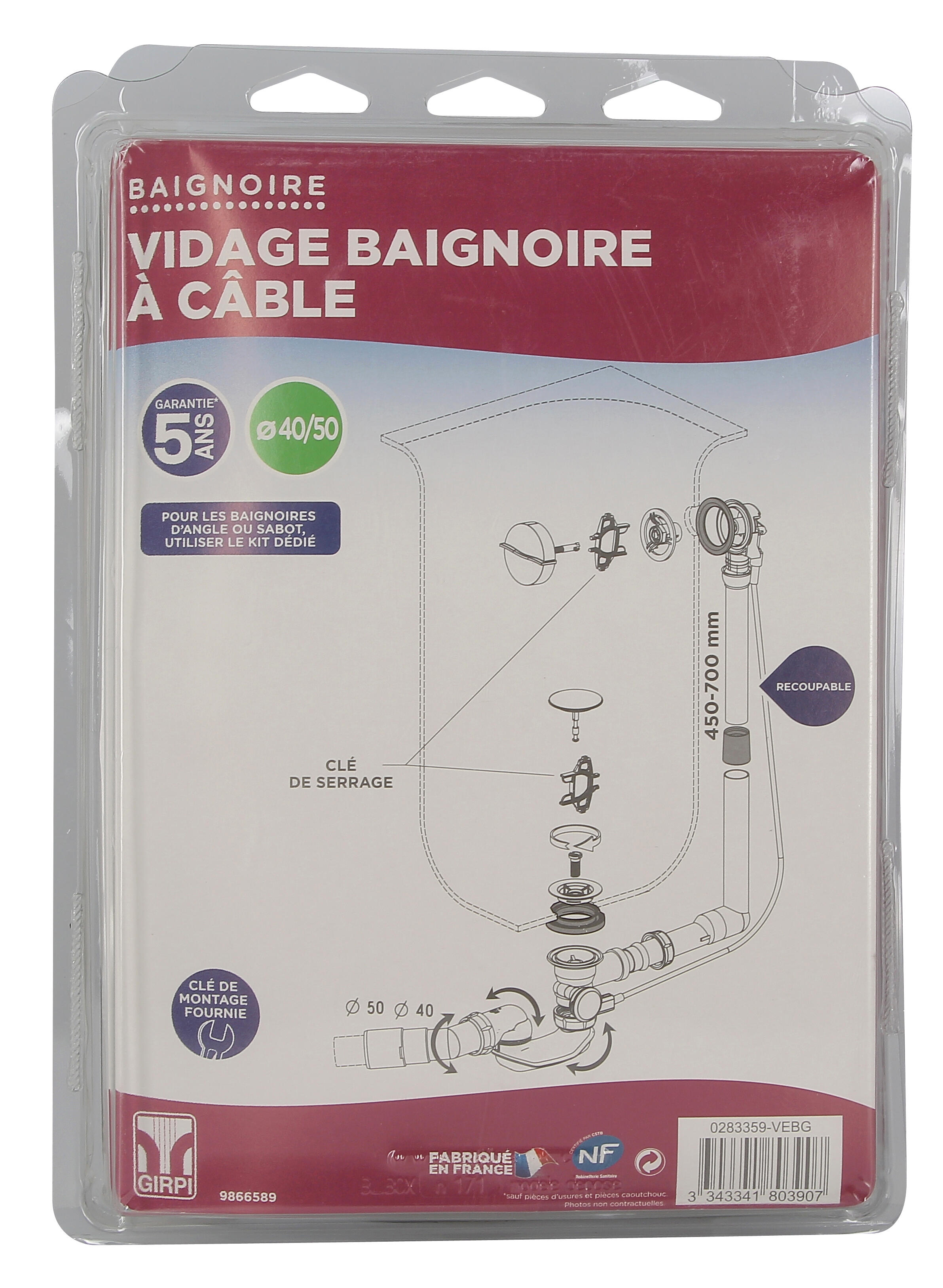 Vidage pour baignoire avec joints intégrés, GIRPI - 3