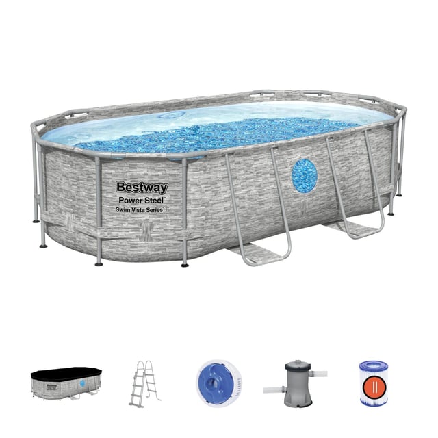 Piscine hors-sol, plastique BESTWAY, ovale L.4.27 x l.2.5 x H.1m