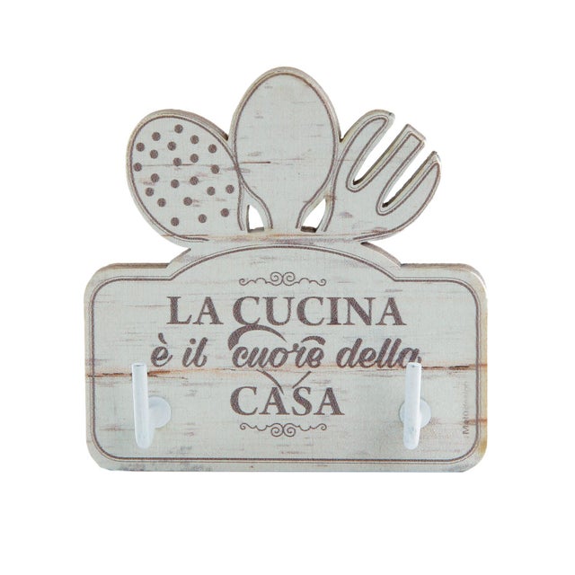 Gancio adesivo Cucina in legno  bianco 2 ganci H70 X L70 mm  portata max 5 Kg