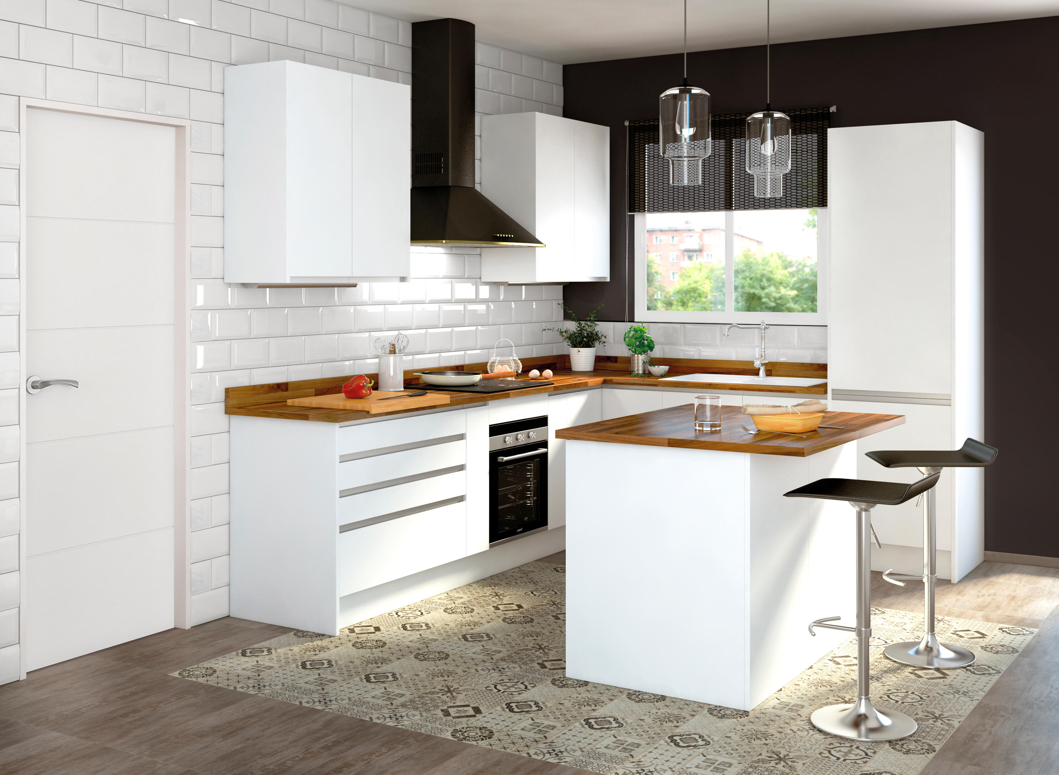 Cocina Modular Completa Blanco y Roble 