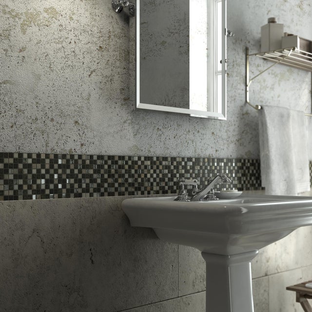 Mosaico in pietra Mix Quatz grigio lucido L 30 x L 30cm x Sp. 8 mm