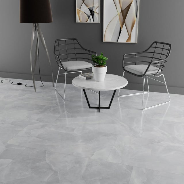 Piastrella da pavimento interno in gres porcellanato 60 x 120 cm rettificato smaltato grigio lucido Venus traffico medio (pei 2/5) Sp. 9 mm 1.44 mq