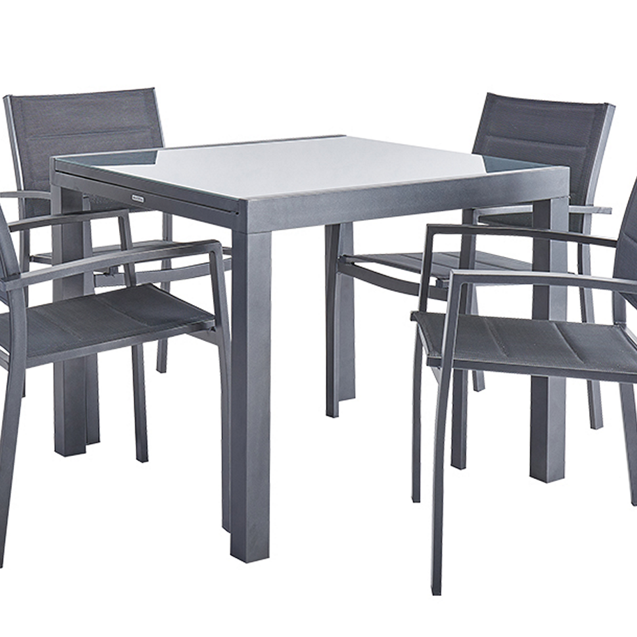 Tavolo allungabile da esterno quadrato in alluminio e vetro antracite 6 posti L da 90 a 160x90cm, Lyra II NATERIAL - 6