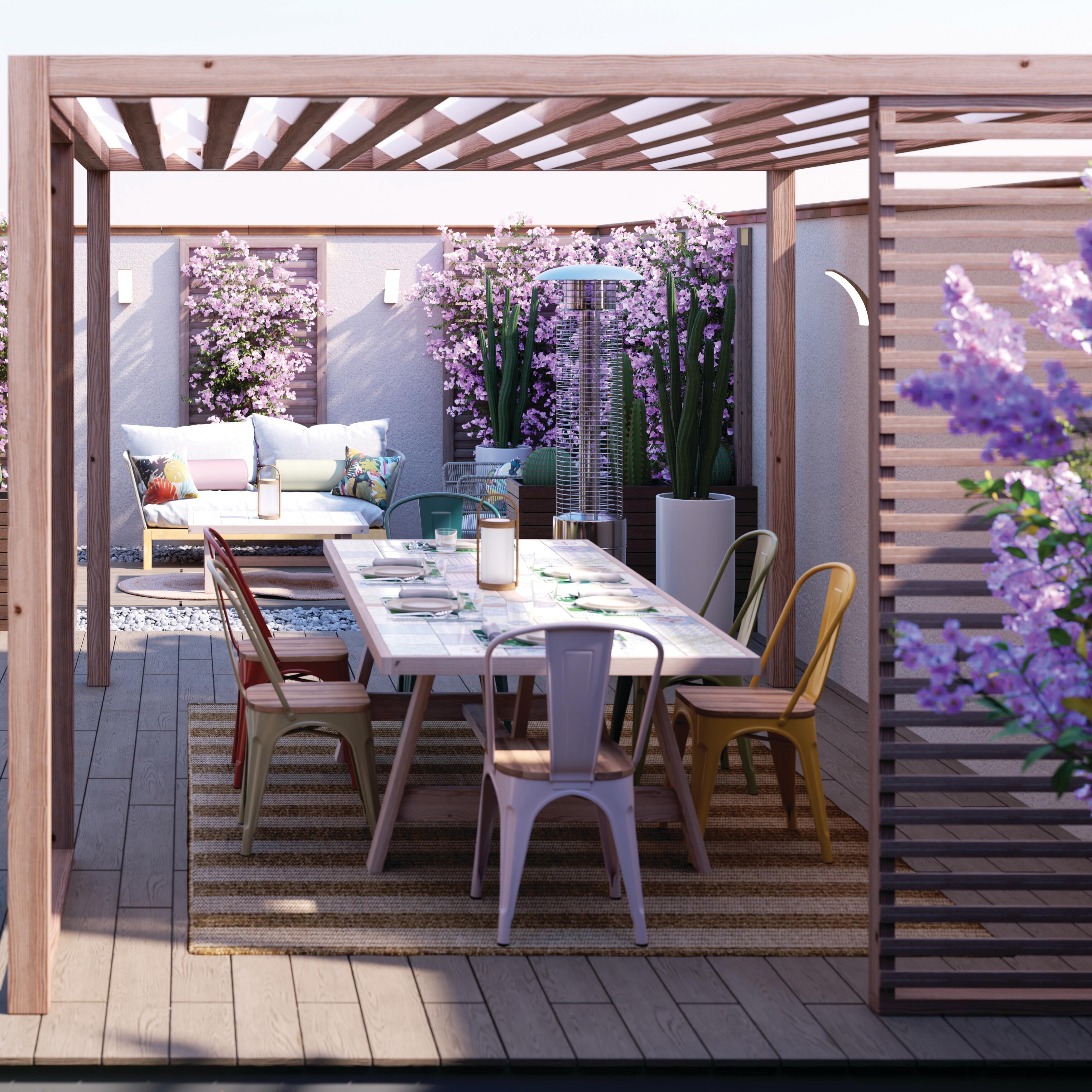 Sedia da giardino in acciaio blu Oxford, seduta in legno blu - 2