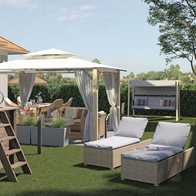 Cenador de aluminio con cubierta y cortinas NATERIAL Ágora de 270 x 370 cm blanco