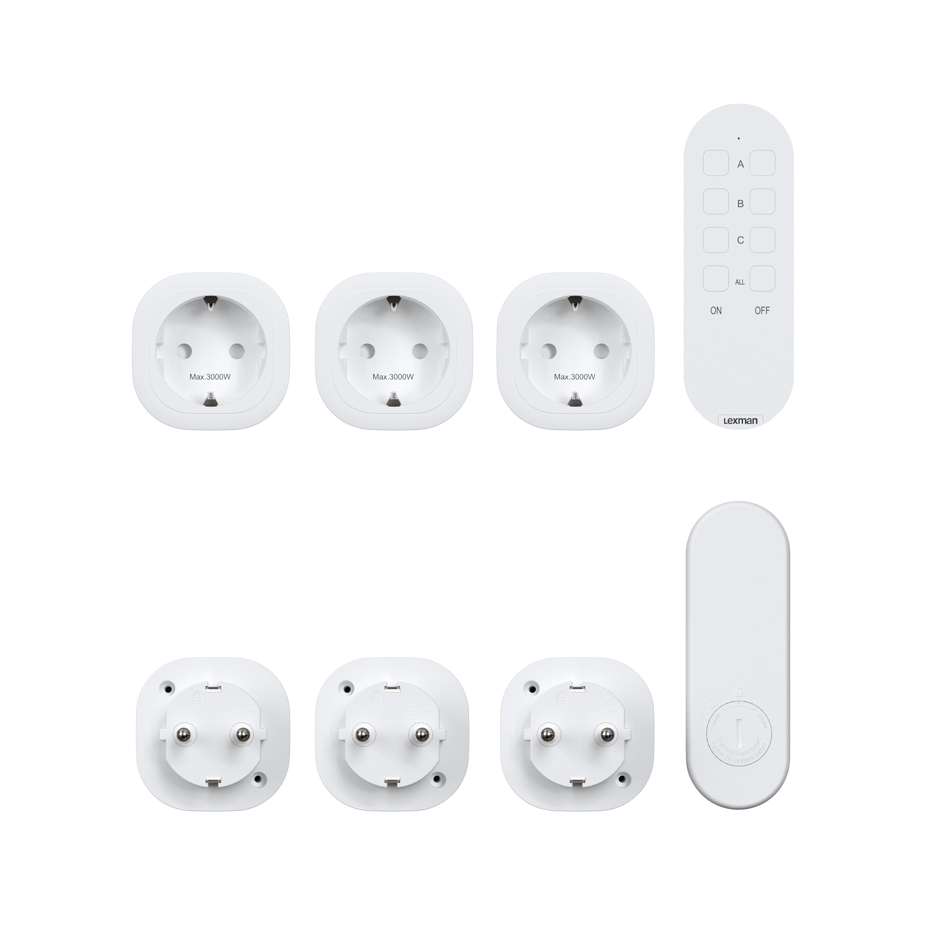 3 tomadas interiores com comando branco LEXMAN - 3