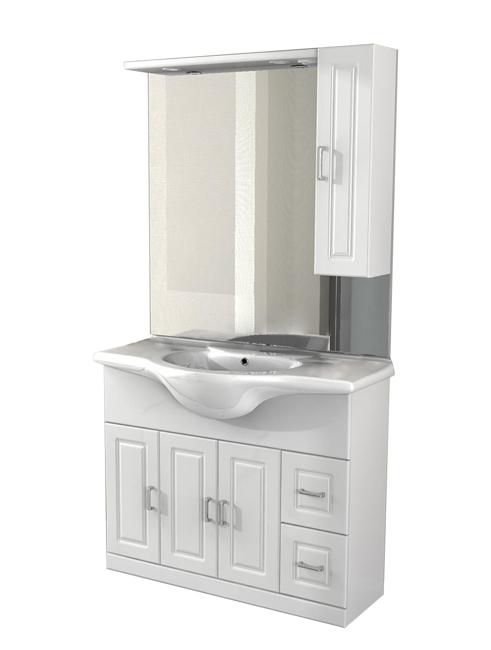 Mobile bagno da terra con lavabo L 105 x H 184 x P 33.5 cm bianco, 3 ante 2 cassetti per vasca centrale Paola - 5