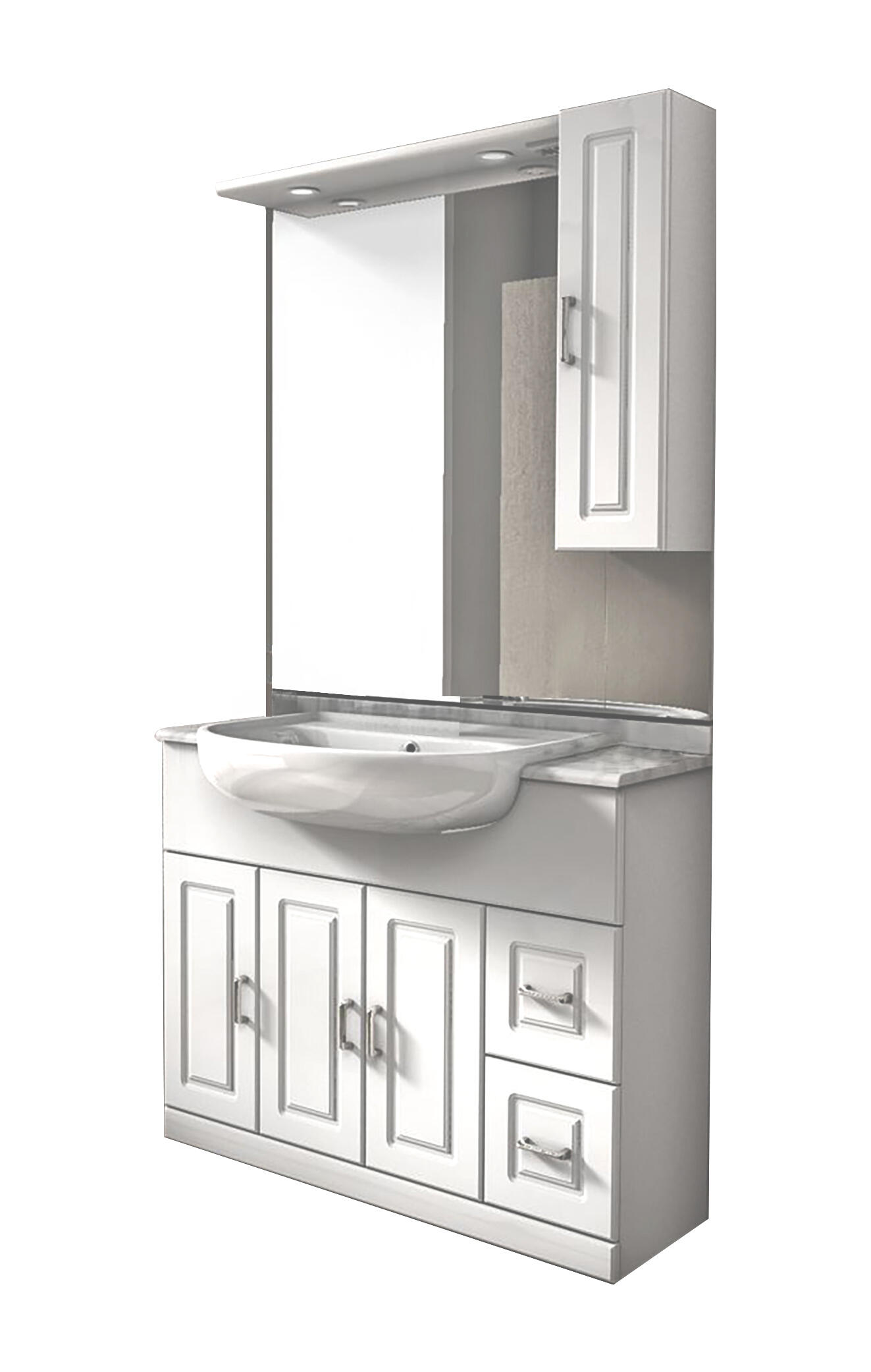 Mobile bagno da terra con lavabo semincasso L 101 x H 81 x P 33.5 cm bianco, 3 ante 2 cassetti per vasca centrale Paola, specchio filo lucido incluso, colonna venduta separatamente. - 3