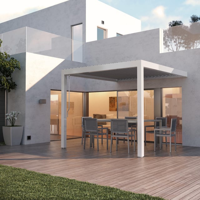 Pergola addossata Spell in alluminio struttura bianco L 300 x P 296 x H 244 cm