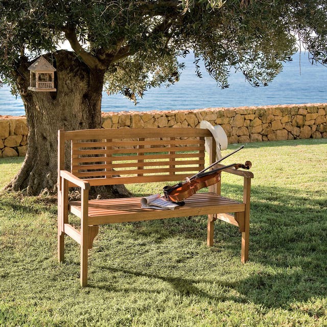 Panchina da giardino nera MIRT con legno laccato e gambe in