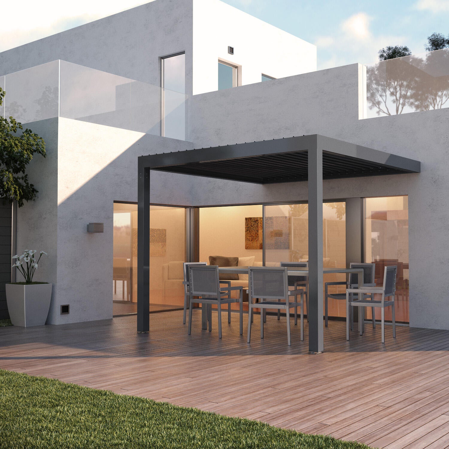 Leroy Merlin Pergola bioclimatica addossata 3x3 m in alluminio colore grigio - Spell