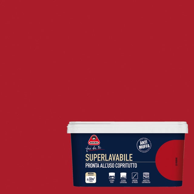 Pittura per interni super lavabile, BOERO Superlavabile rosso rubino opaco, 2.5 L