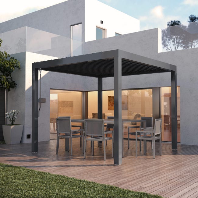 Pergola bioclimatica 3x3 m in alluminio colore grigio - Spell | Leroy ...