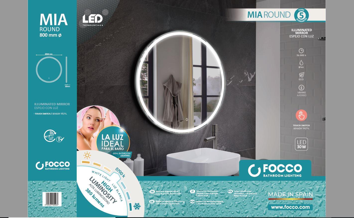 Espejo de baño con luz LED MIA, sensor, táctil, 80x80 cm - 8