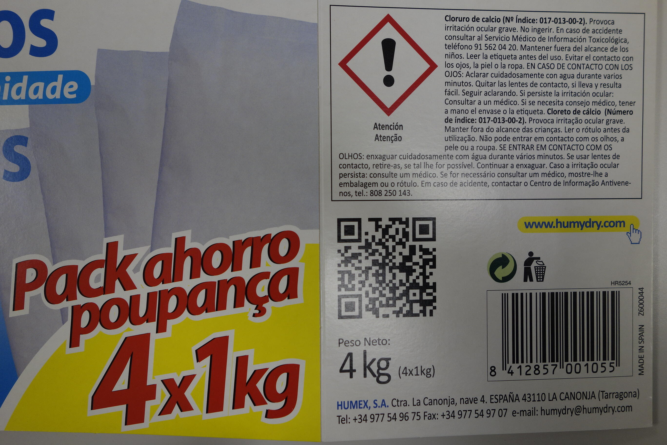 Recambio de absorbe humedad  HUMYDRY 1800 gr para uso en estancia hasta 15m2. Perfume Neutro. 1 recarga en bolsa. Vida útil 4 semanas. - 4