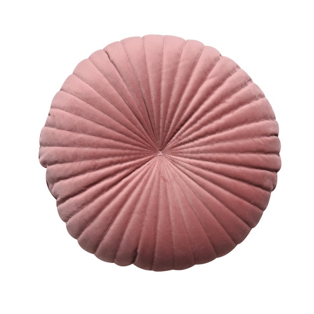 Cojín decorativo redondo Tony terciopelo poliéster liso rosa bistro doble cara con flecos INSPIRE 40x40cm