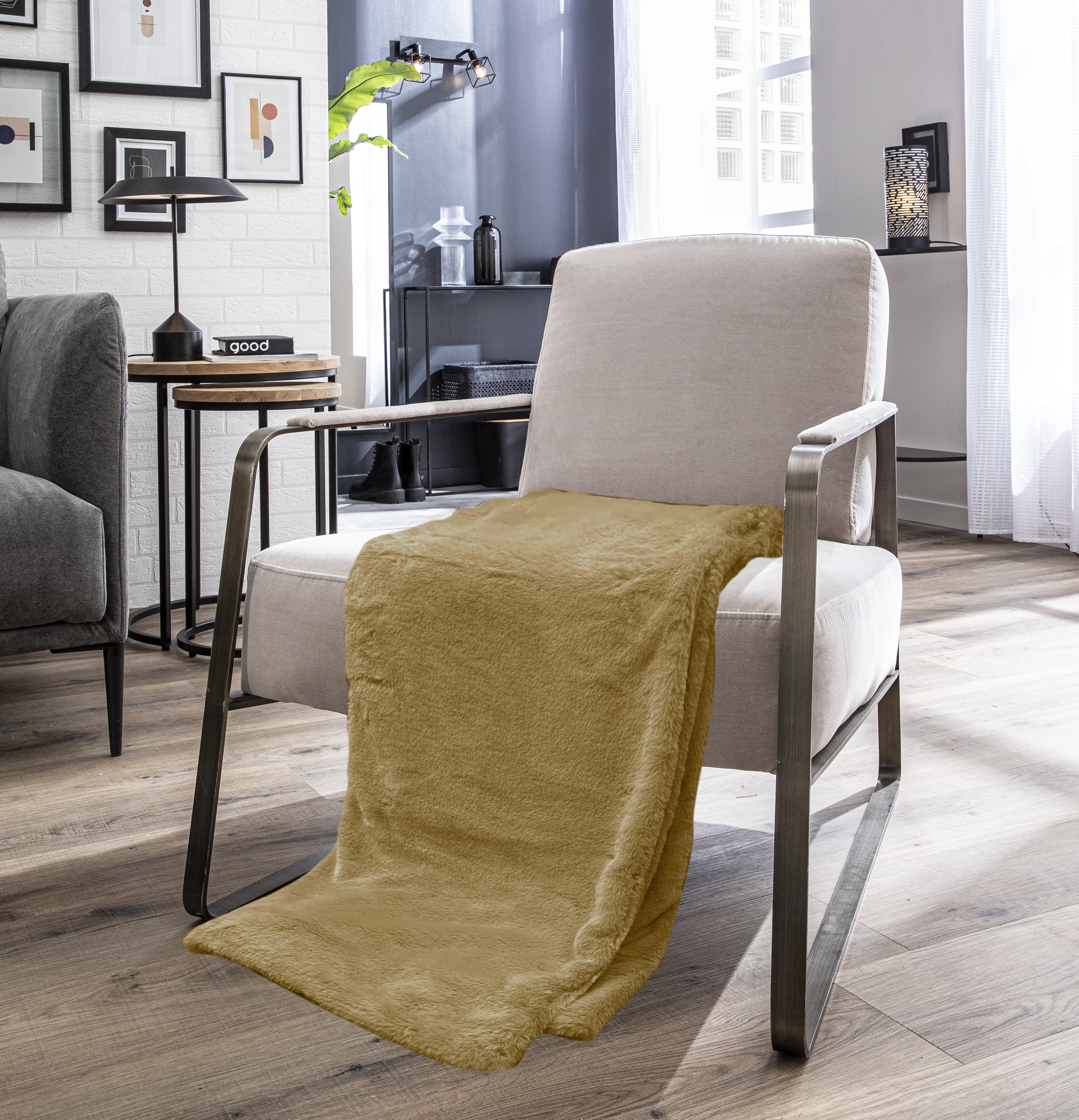 Plaid Enalie, jaune l.130 x L.180 cm INSPIRE - 3