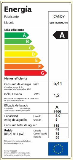 Máquinas de lavar e secar roupa de encastre roupa Smart Inverter Branco 8 KG CANDY D - 3