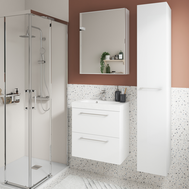 Meuble vasque 2t l.60 x H.58 x P.35cm blanc brillant Remix