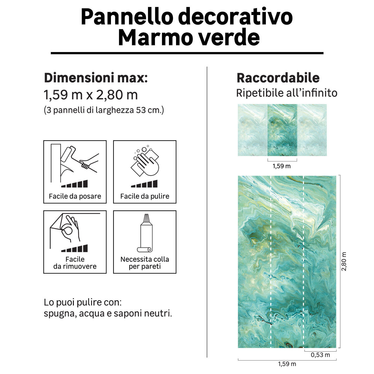 Fotomurale Marmo, verde e azzurro 159X280 cm - 7