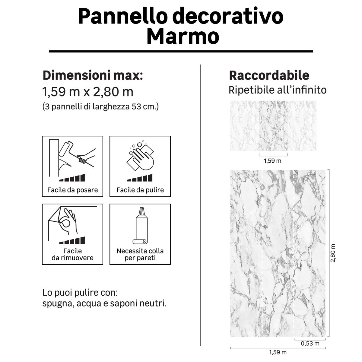 Fotomurale GRANDECOLIFE Marmo, Bianco e nero 159X280 cm - 12