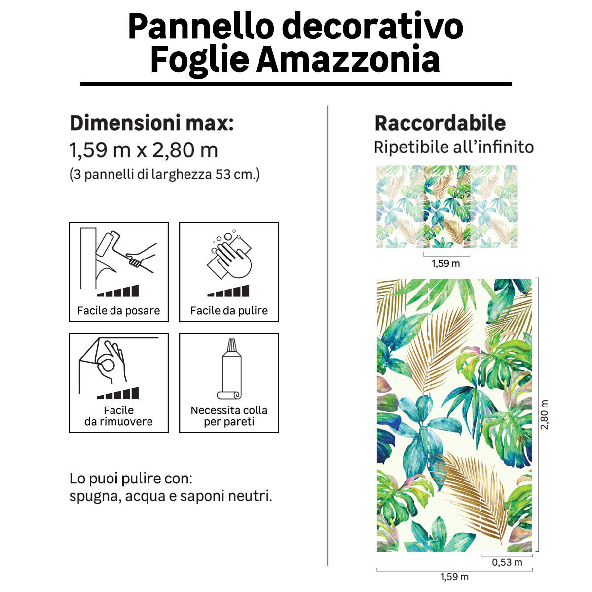 Fotomurale SAINT HONORE Foglie Amazzonia, Multicolore 159X280 cm - 4