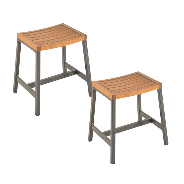 Lot de 2 tabourets de jardin NATERIAL Oris alu gris anthracite/bois eucalyptus