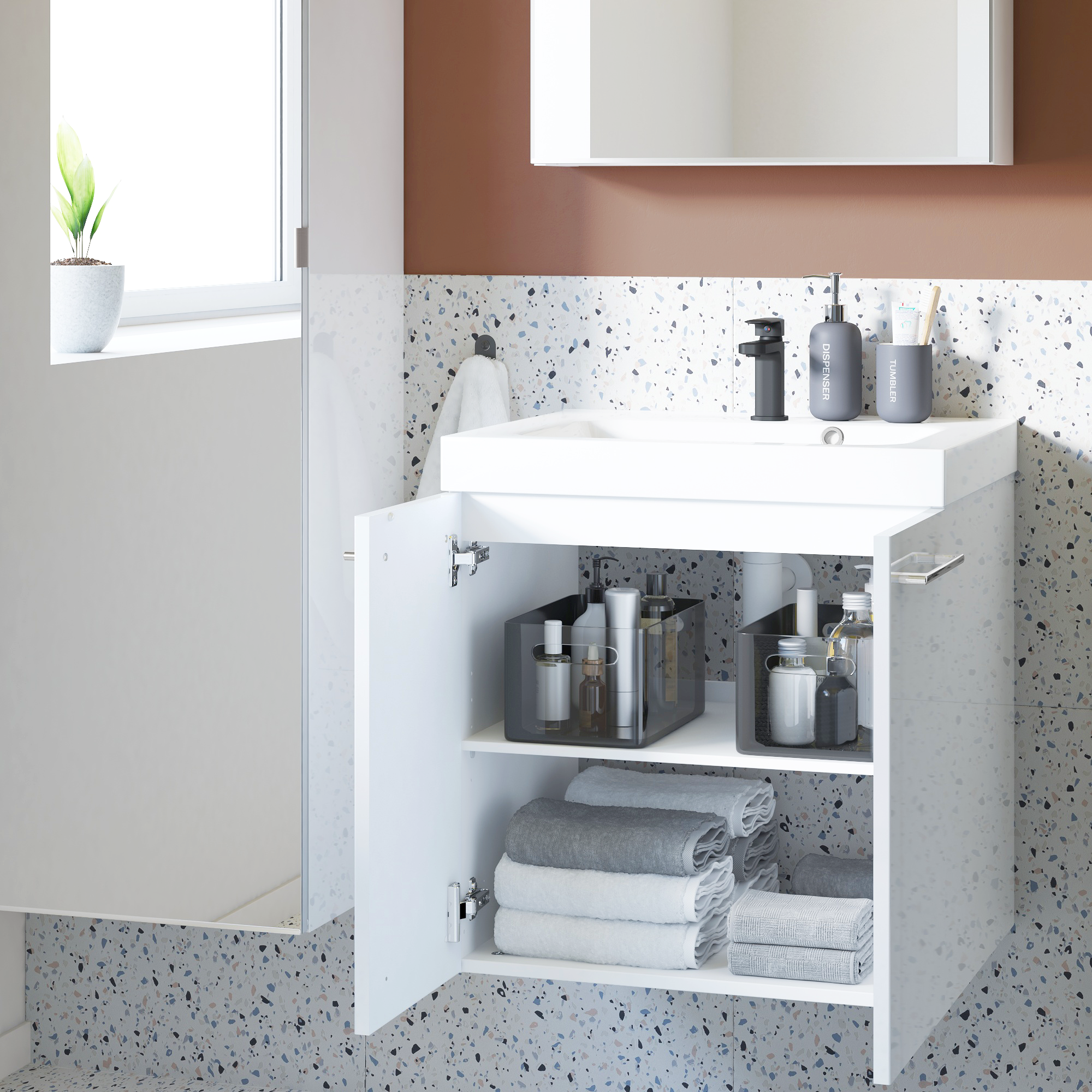 Mobile da bagno sospeso sotto lavabo L 60 x H 57.7 x P 46 cm bianco laminato lucido, 2 ante SENSEA Remix - 7