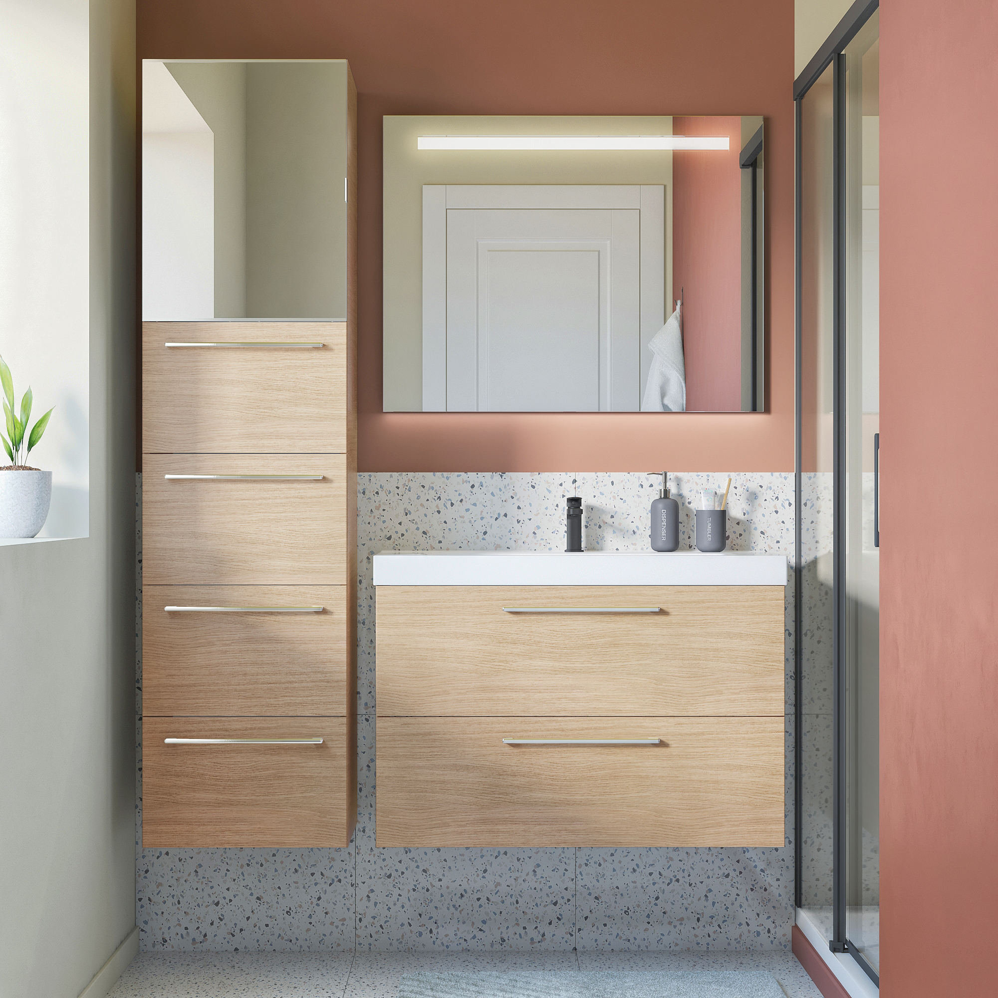 Meuble sous-vasque 2t l.90 x H.57.7 x P.46 cm effet chêne naturel Remix - 4