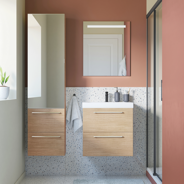 Meuble simple vasque, 2t l.60 x H.58 x P.46 cm, effet chêne naturel, Remix