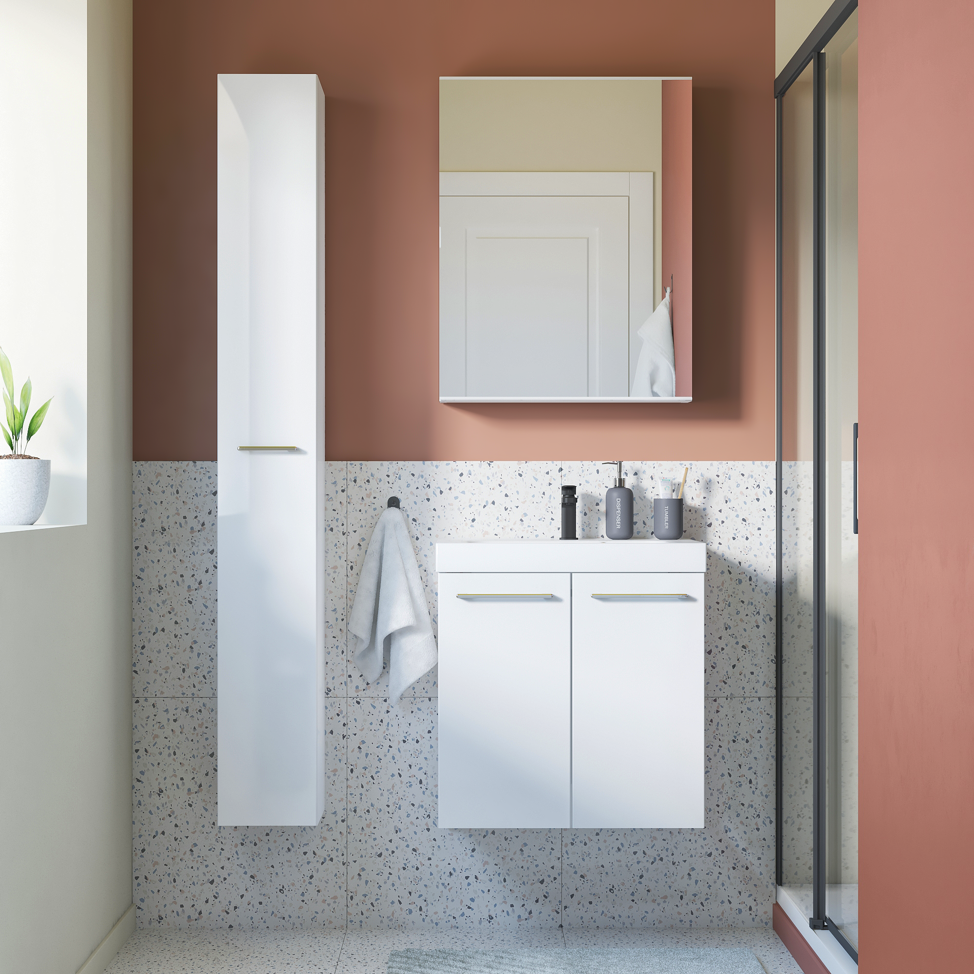 Mobile da bagno sospeso sotto lavabo L 60 x H 57.7 x P 46 cm bianco laminato lucido, 2 ante SENSEA Remix - 6