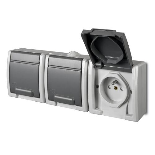 Gniazdo potrójne AQUANT Szary IP55 ELEKTRO-PLAST
