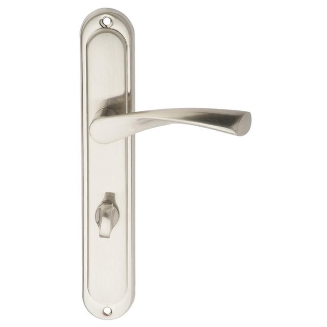 Klamka do drzwi wewnętrznych z długim szyldem do wc Romana 72 Nikiel szczotkowany Domino