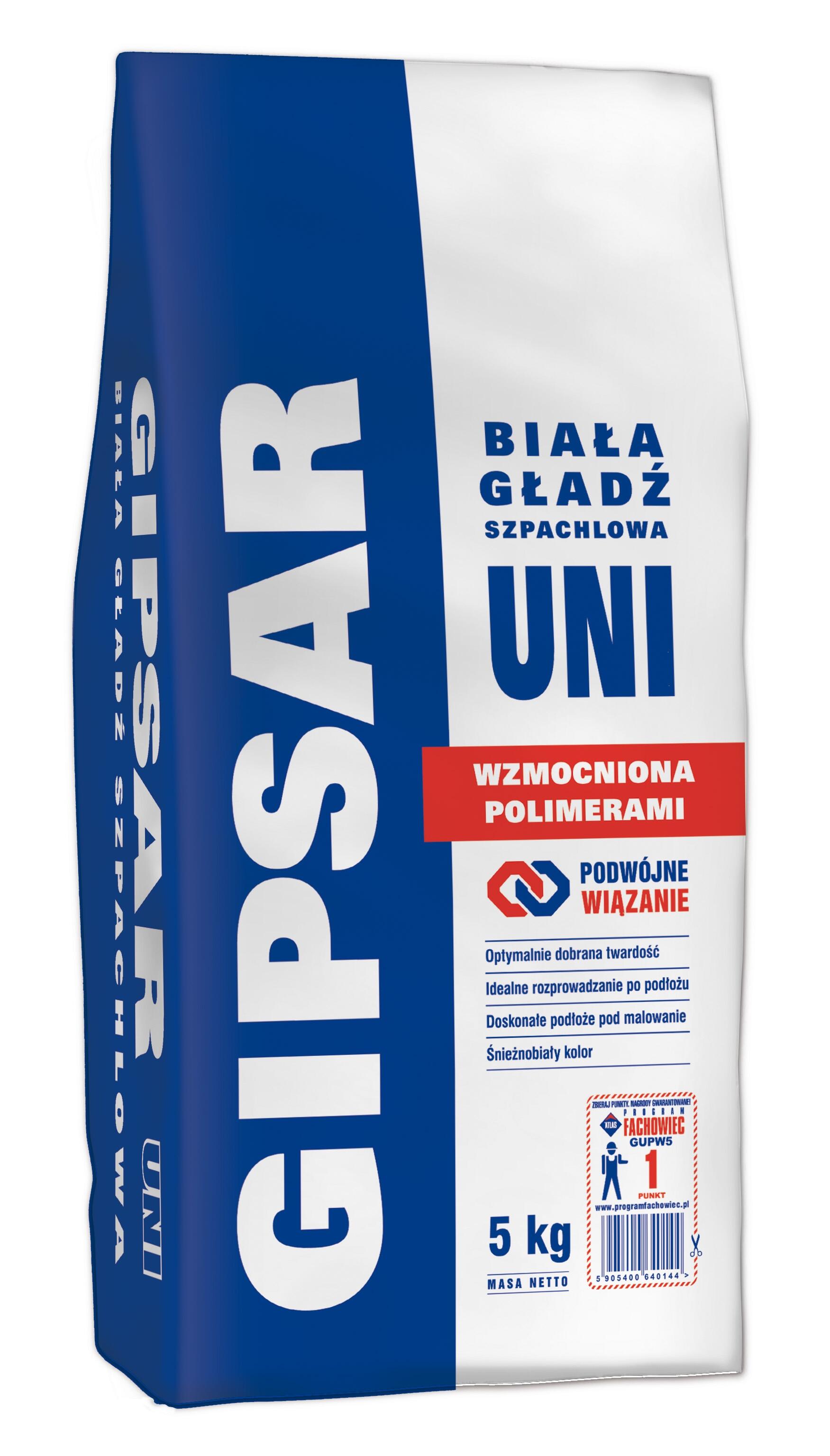 Gładź szpachlowa biała wzmocniona polimerami Gipsar uni 5 kg - 3