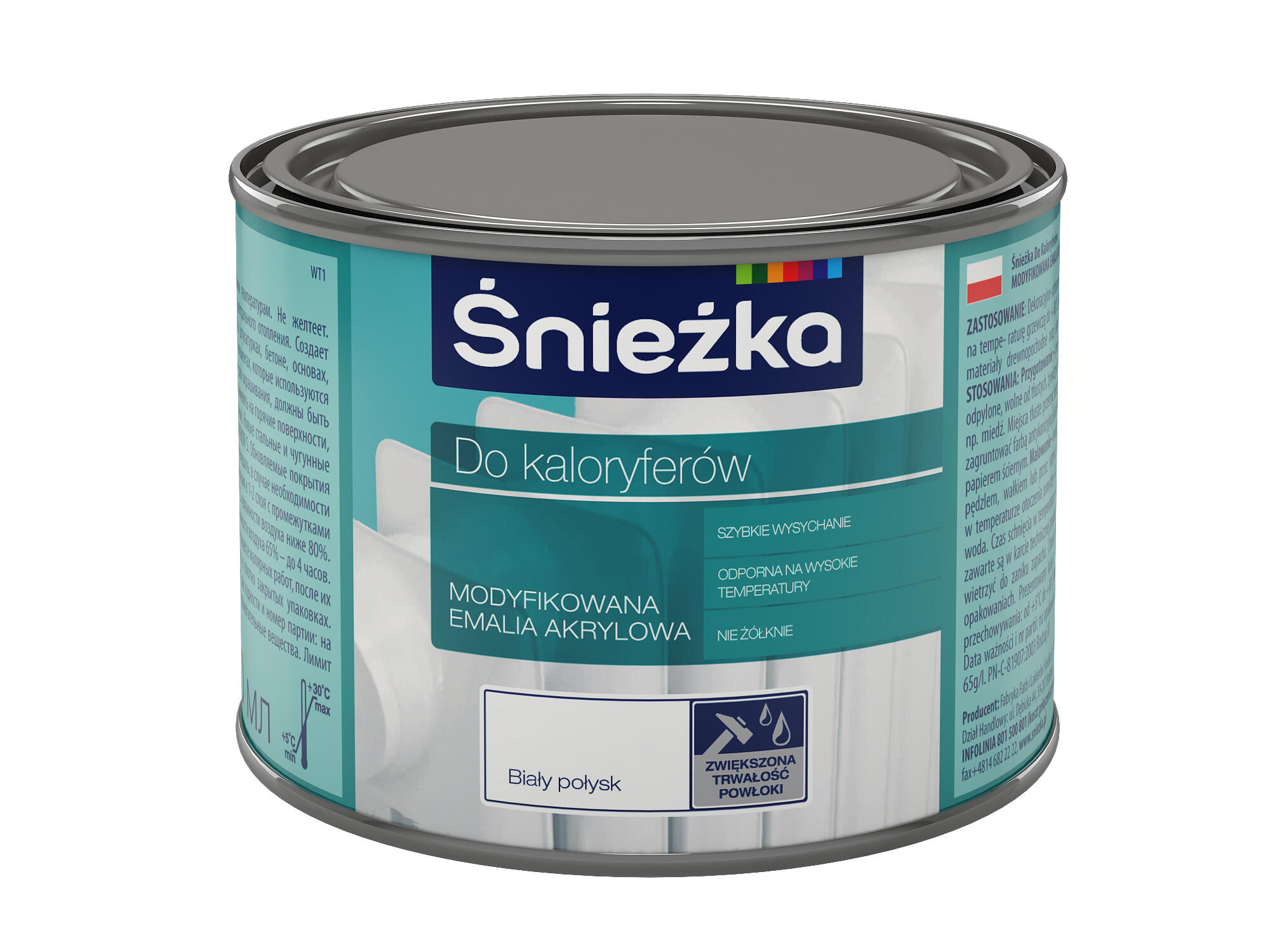 Emalia akrylowa DO KALORYFERÓW 0.4 l Biała Połysk ŚNIEŻKA - 3