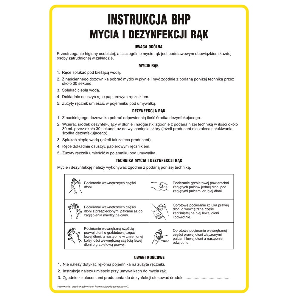 Tablica 'Instrukcja BHP mycia i dezynfekcji rąk' 24.5x35 cm