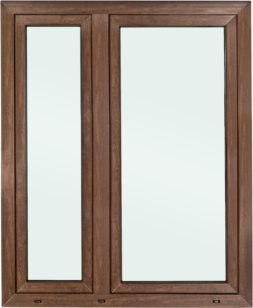 Okno PCV 2-szybowe fasadowe O32 orzechowe 1165x1435 mm otwierane do wewnątrz prawe