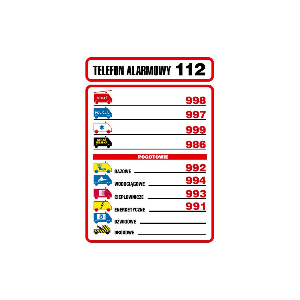 Tablica Informacyjna 'Telefony Alarmowe' 14.8x21 Cm - Leroy Merlin