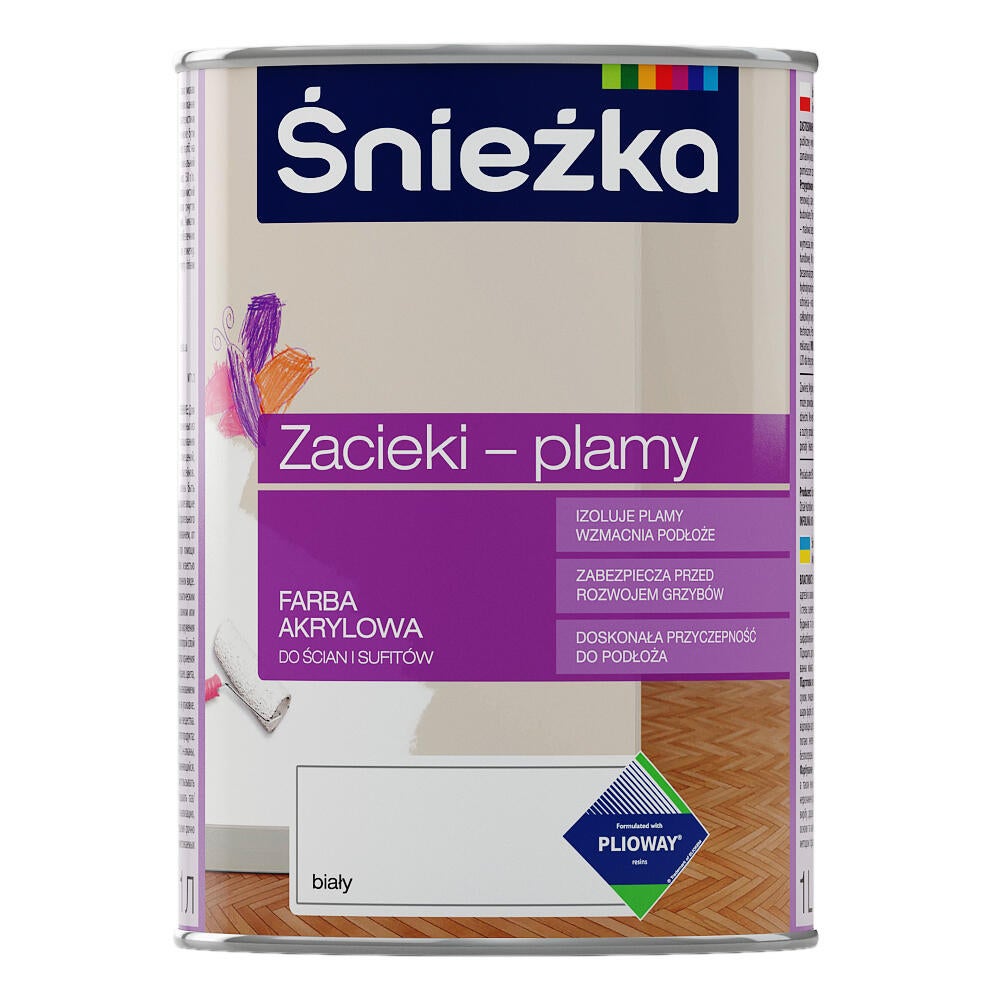 Farba akrylowa ZACIEKI - PLAMY 1 l Biała ŚNIEŻKA