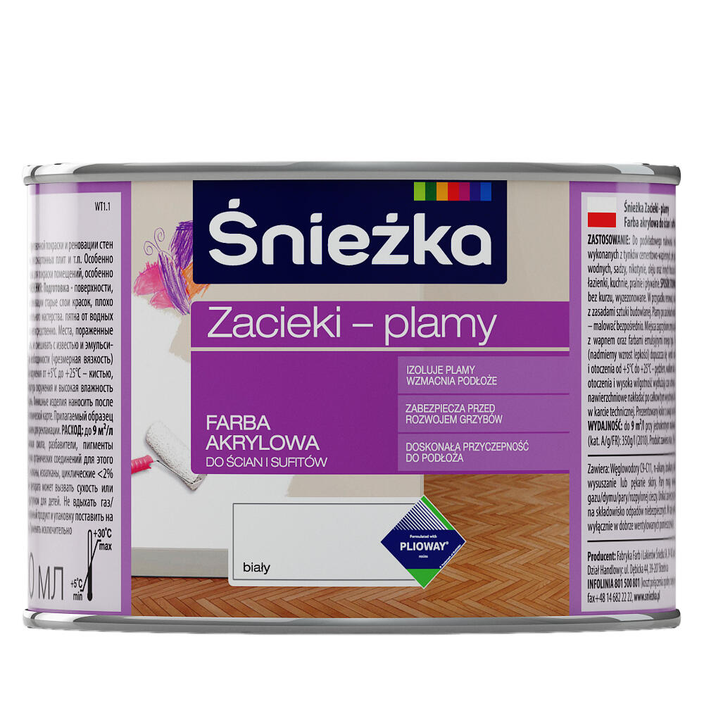 Farba akrylowa ZACIEKI - PLAMY 0.4 l Biała ŚNIEŻKA
