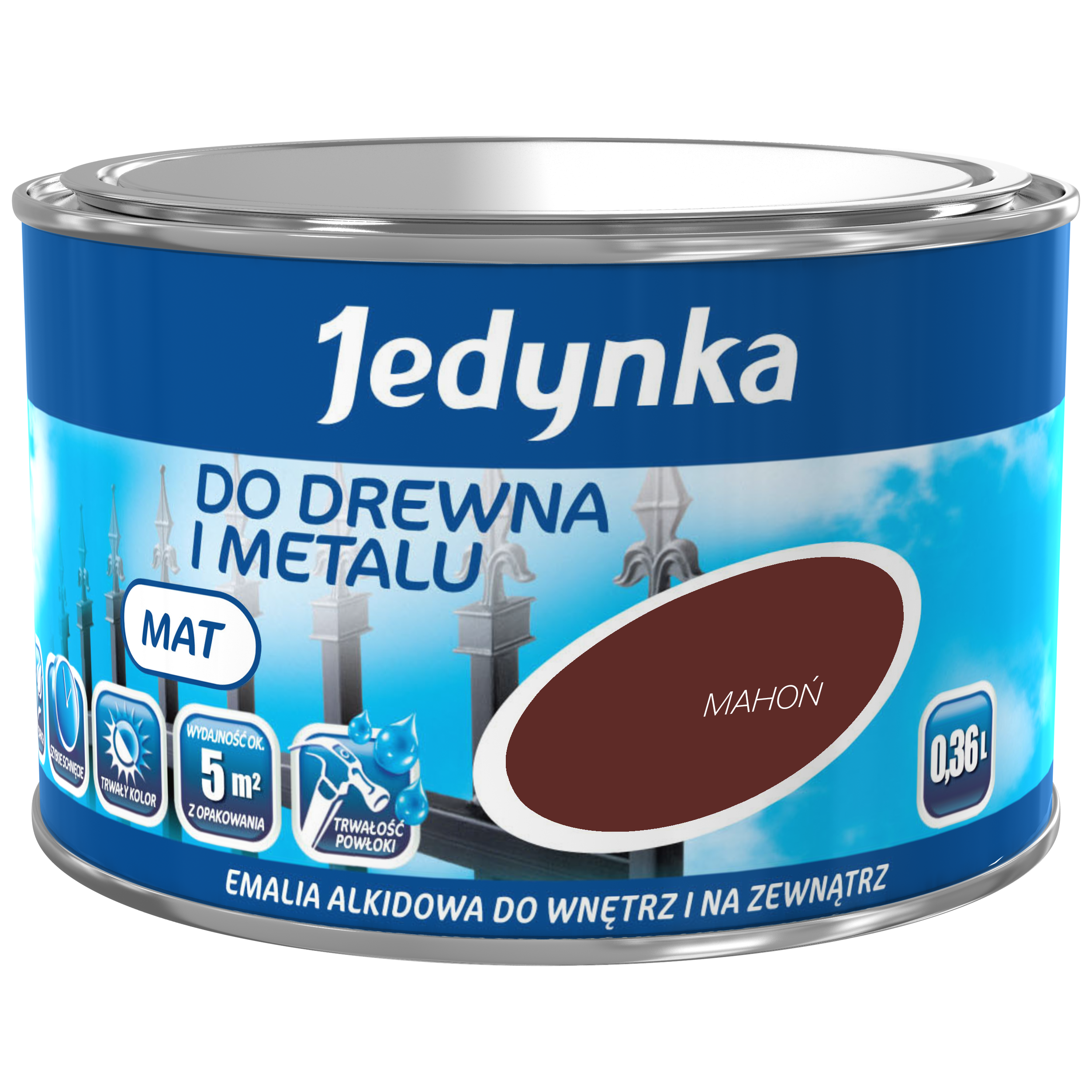 Emalia DO DREWNA I METALU 0.36 l Mahoń Mat JEDYNKA
